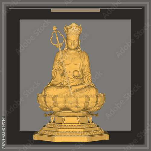 Vector sketch illustration of a sacred buddha statue decoration design meditating on a lotus flower 
