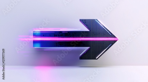 Futuristic arrow with neon light trails, moving right. photo