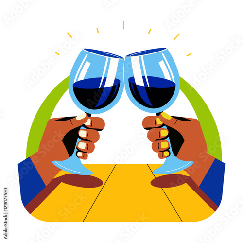 Wine cheers flat style illustration 