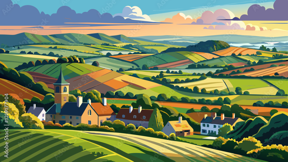 Naklejka premium Somerset countryside to Hinkley Point from Quantocks in HDR