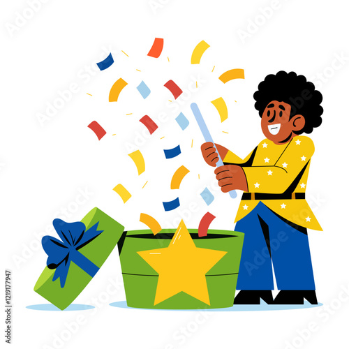 Excited at getting birthday surprise, flat illustration