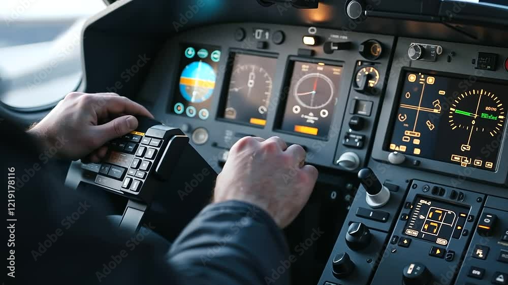 Astronaut practicing docking in spacecraft simulator cockpit