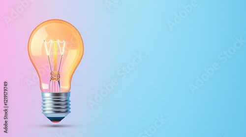 Bright Light Bulb with Soft Pink and Blue Background, Modern Illumination