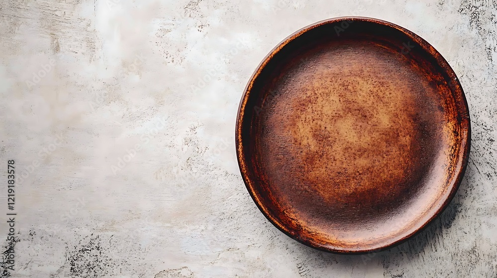Rustic Brown Plate on a Grey Background Rustic Brown Plate on a Grey Background