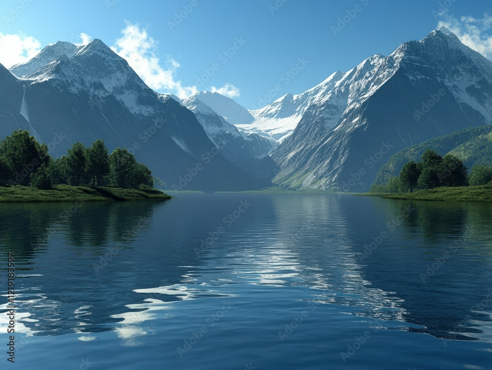 Naklejka premium Serene mountain landscape with clear blue water and reflections