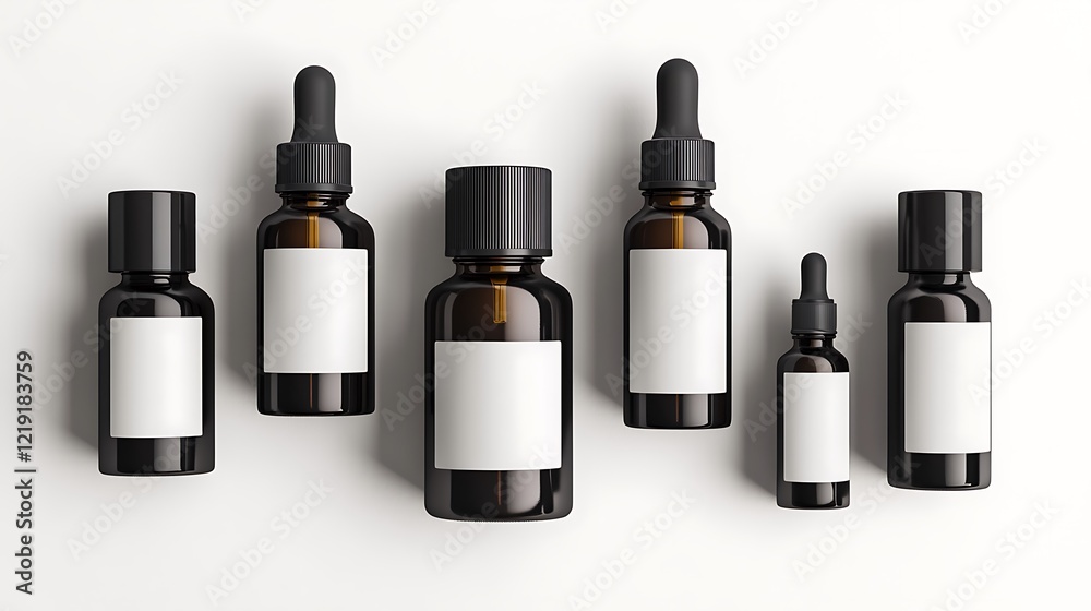 Bottles of Essential Oils on a White Background Bottles of Essential Oils on a White Background