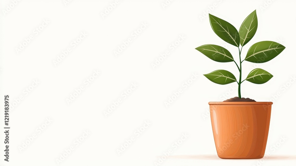Fototapeta premium Fresh Green Plant Growing in a Simple Orange Pot on a Minimalist Background