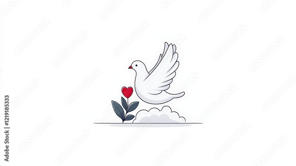 Fototapeta premium Elegant Illustration of a Dove with a Heart on a Minimalistic Background