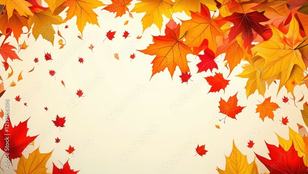 Autumn leaves, maple leaves, red and orange foliage, falling leaves, golden autumn colors, textured background, seasonal border, warm tones, nature-inspired design, scattered leaf pattern, harvest the Autumn leaves, maple leaves, red and orange foliage, falling leaves, golden autumn colors, textured background, seasonal border, warm tones, nature-inspired design, scattered leaf pattern, harvest the