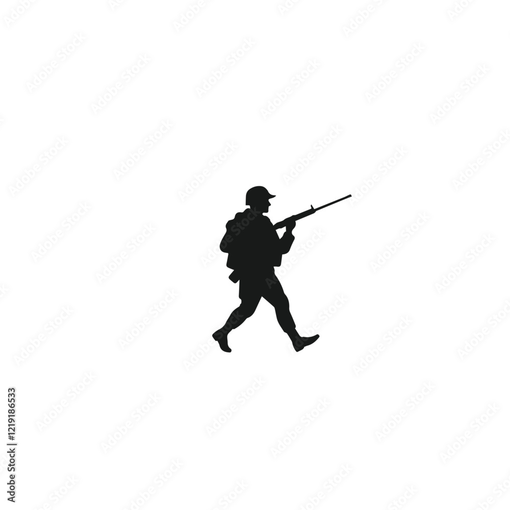 Silhouette of a marching soldier with a rifle on a white background Silhouette of a marching soldier with a rifle on a white background