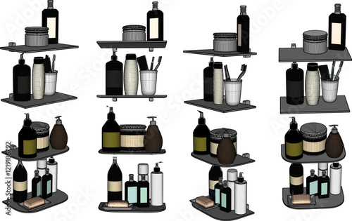 vector sketch of interior decoration design for shelves for soap and toiletries