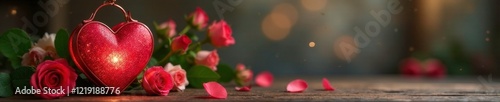 Heart-shaped lantern filled with roses and greenery, coraz?n, rosa photo