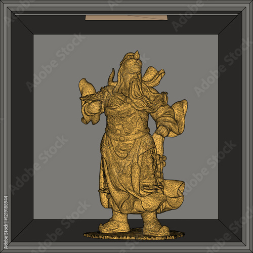 Vector sketch illustration of decorative design of holy war god statue standing giving orders to troops 