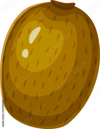Kiwi fruit resting on white background shows fuzzy brown skin and short stem, presenting ripe and healthy option for snack or recipe ingredient
