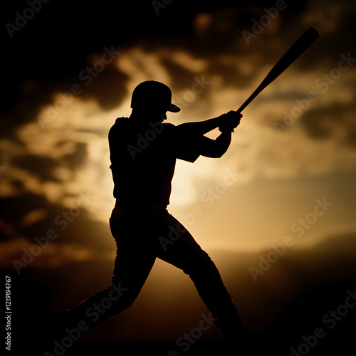 A batter mid-swing during a dramatic night game, the stadium lights casting long shadows.


