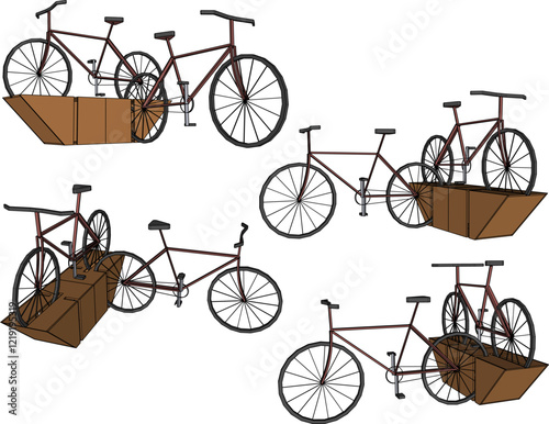 vector sketch of a unique wooden bicycle parking area for placement in the garden