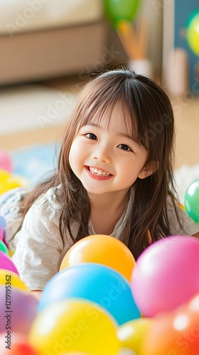 Adorable Girl Playing with Colorful Balloons