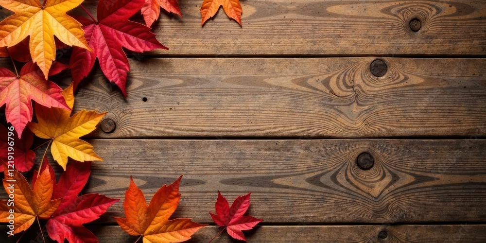 Autumnal Leaves Arranged on Rustic Wooden Planks, Perfect for Seasonal Designs and Fall-Themed Projects Autumnal Leaves Arranged on Rustic Wooden Planks, Perfect for Seasonal Designs and Fall-Themed Projects
