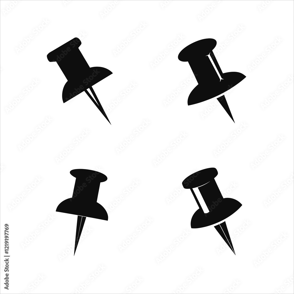 Minimalist Pushpin Silhouette Icons Vector Art Collection Minimalist Pushpin Silhouette Icons Vector Art Collection