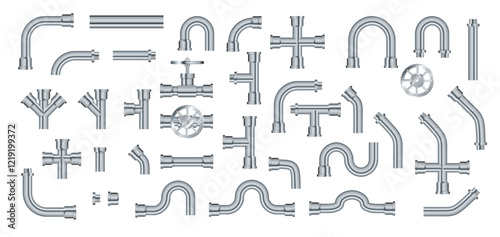 Pipe. Metallic pipes plumbing fittings. Industry pipeline. Vector