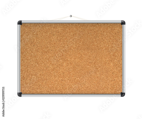 Cork board with wood frame. Empty corkboard with brown texture on transparent background. Business noticeboard. Vector
