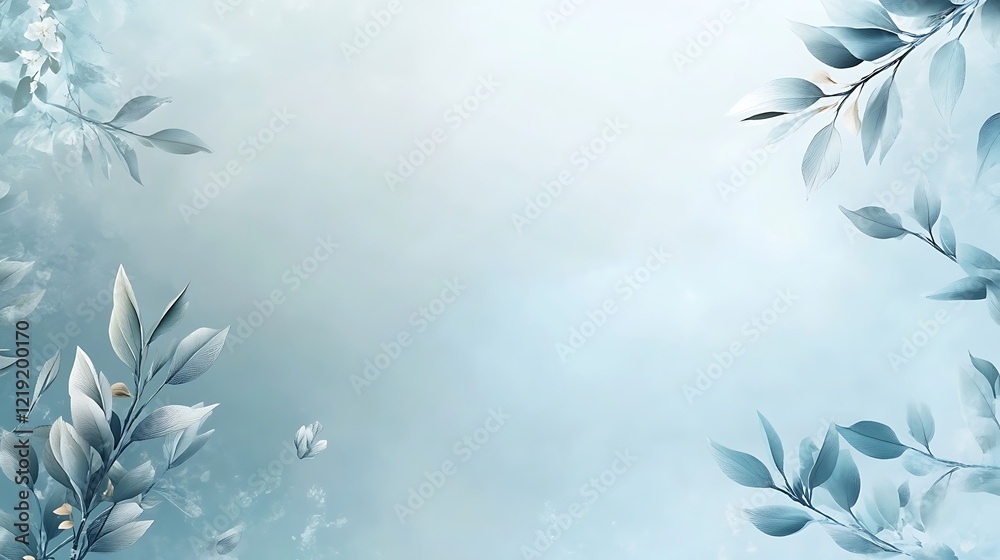 Serene Blue Floral Design with Delicate Branches and Leaves Serene Blue Floral Design with Delicate Branches and Leaves