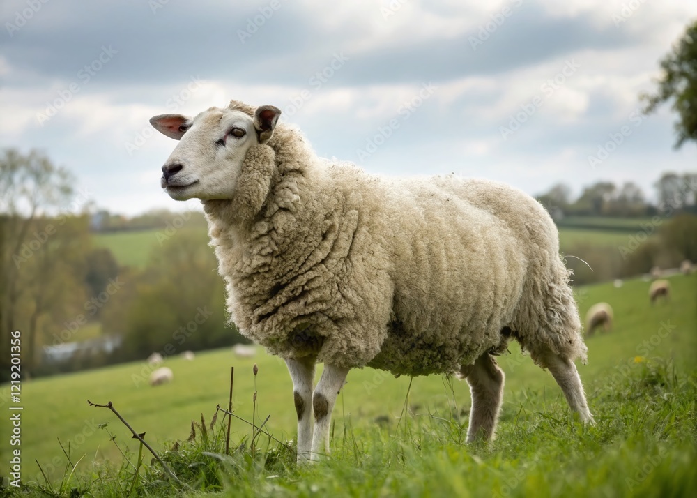 Panoramic Doodle Illustration: Healthy Sheep, Black Line Art on White Panoramic Doodle Illustration: Healthy Sheep, Black Line Art on White