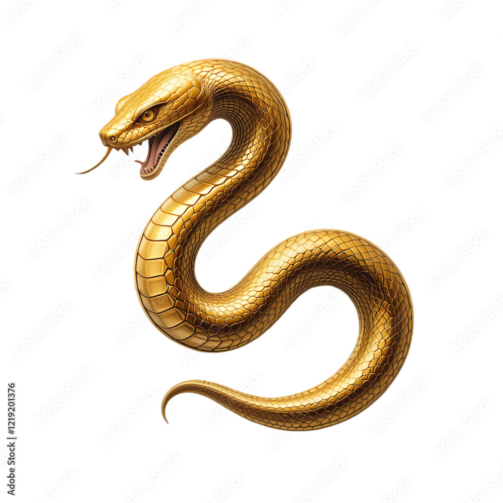 Obraz premium Golden Snake Luxury Reptile 3D Render Shiny Scales Art wild icon rich metal image viper cobra animal