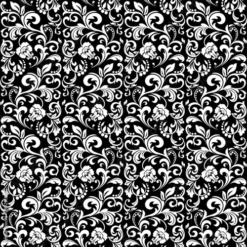 Wallpaper in the style of Baroque. Seamless vector background. White and black floral ornament. Graphic pattern for fabric, wallpaper, packaging. Ornate Damask flower ornament.