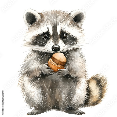 Charming raccoon holding acorn forest clearing wildlife close-up nature appreciation photo