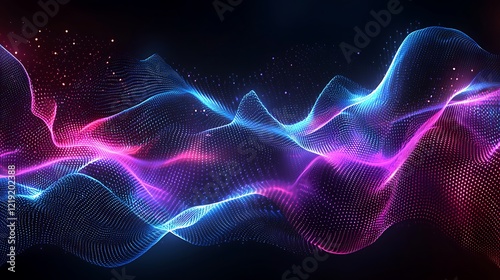 Abstract glowing waves, digital art, dark background, technology concept