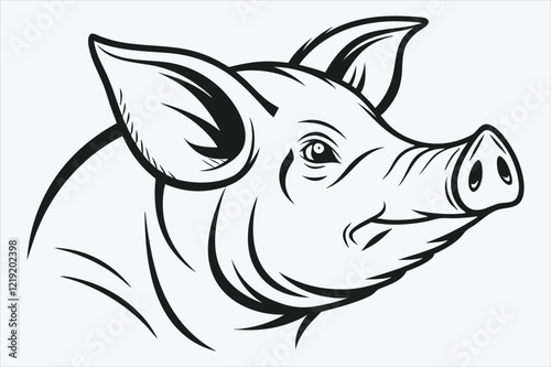 Wallpaper Mural A minimalist black and white silhouette of a pig's head Torontodigital.ca