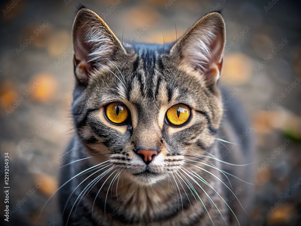 Panoramic Gray Tabby Cat with Dilated Orange Eyes - Stunning Pet Portrait Panoramic Gray Tabby Cat with Dilated Orange Eyes - Stunning Pet Portrait