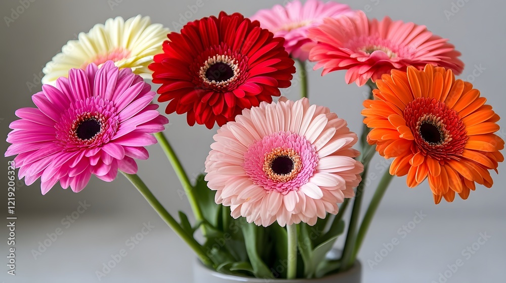 Vibrant Gerbera Daisies Bouquet in Vase Closeup Vibrant Gerbera Daisies Bouquet in Vase Closeup