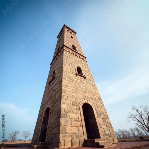 Stone watchtower, rendered in cast bronze with an antique patina finish. 