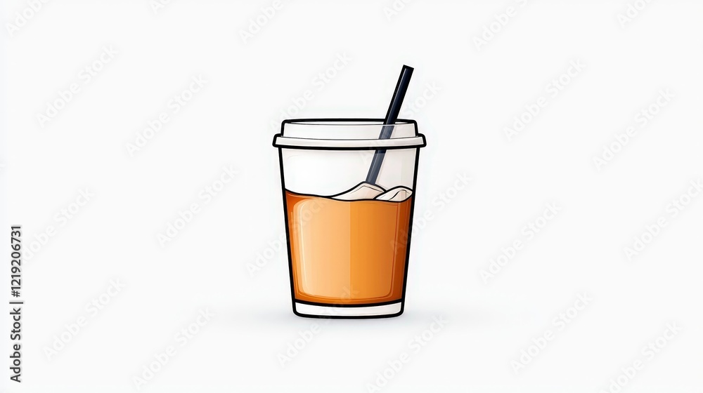 Refreshing iced coffee beverage in a clear cup with a straw on a clean white background Refreshing iced coffee beverage in a clear cup with a straw on a clean white background
