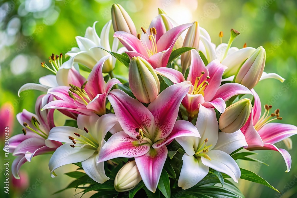 Panoramic Lily Bouquet Collage: Elegant White & Pink Lilies for Floral Design Projects Panoramic Lily Bouquet Collage: Elegant White & Pink Lilies for Floral Design Projects