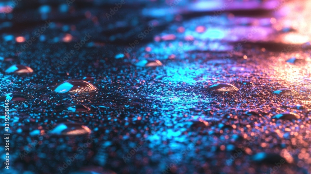 Obraz premium overlay, scatter and fusion concept. Vibrant reflections on wet surface with colorful lighting effects.