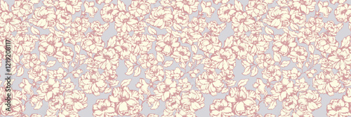 Artistic abstract seamless florals pattern on a light background. Pastel blooming meadow print. Vector hand drawing stylized peonies, rose. Ornament for designs, textile, fashion, fabric