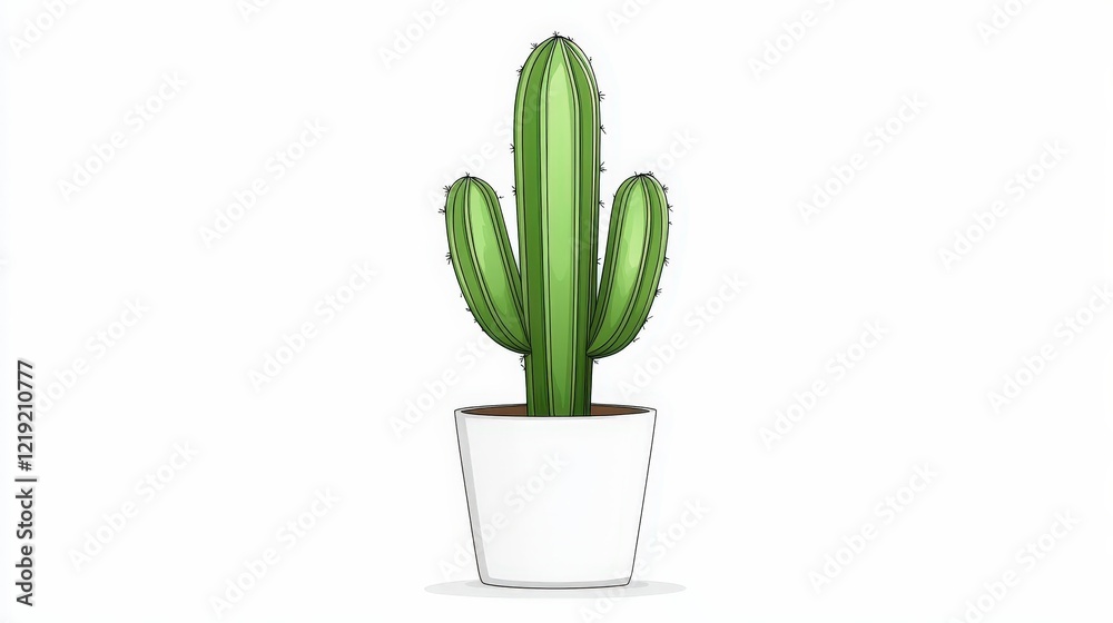 Stylish Green Cactus in a Modern White Pot with Minimalist Background for Creative Designs Stylish Green Cactus in a Modern White Pot with Minimalist Background for Creative Designs