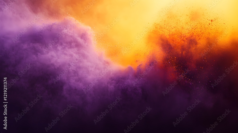Fototapeta premium Vibrant Purple and Orange Powder Explosion Abstract Background