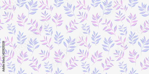 Pastel seamless  pattern with abstract artistic tiny branches leaves. Stylized small leaf stems print on a light background. Vector drawing illustration. Nature ornament for textile, fabric