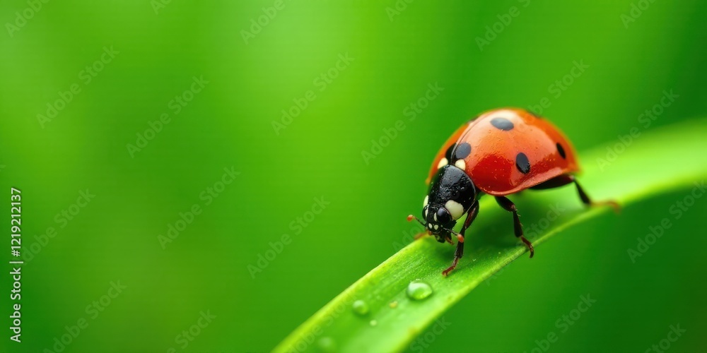 A vibrant ladybug gracefully traverses a dew-kissed blade of grass, a symbol of nature's delicate beauty and the vibrant hues of springtime A vibrant ladybug gracefully traverses a dew-kissed blade of grass, a symbol of nature's delicate beauty and the vibrant hues of springtime