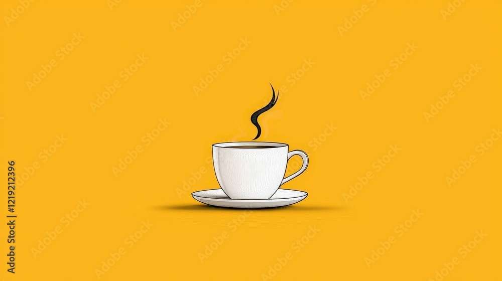 White Coffee Cup with Steam on Bright Yellow Background for Warm and Inviting Vibe White Coffee Cup with Steam on Bright Yellow Background for Warm and Inviting Vibe