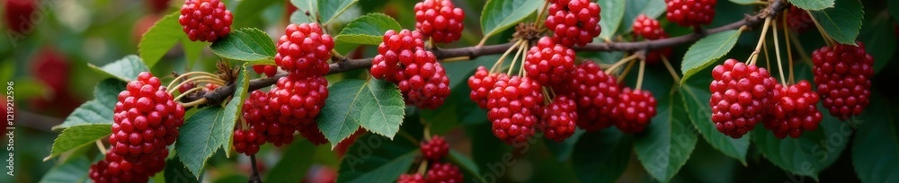 Abundant red and black mulberry flowers in a large bush, red, bush Abundant red and black mulberry flowers in a large bush, red, bush