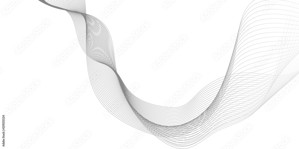 Fototapeta premium Abstract gray wave line Background, technology, data science, digital dynamic wave of particles, geometric border pattern, abstract minimalist wave lines white background.