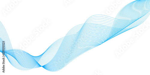 Abstract modern background with blue wavy lines, complex wave line design featuring dotted points,digital dynamic wave of particles, beautiful silk ribbon isolated on white, abstract dotted wave line.