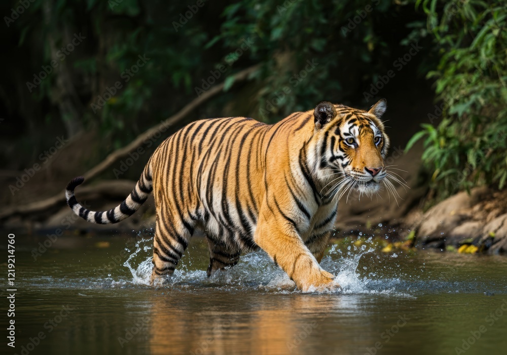 Majestic Bengal Tiger in a Lush Forest Majestic Bengal Tiger in a Lush Forest