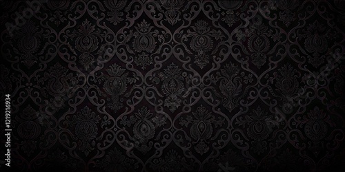 Elegant black damask pattern background, showcasing intricate texture and sophistication, digital design
