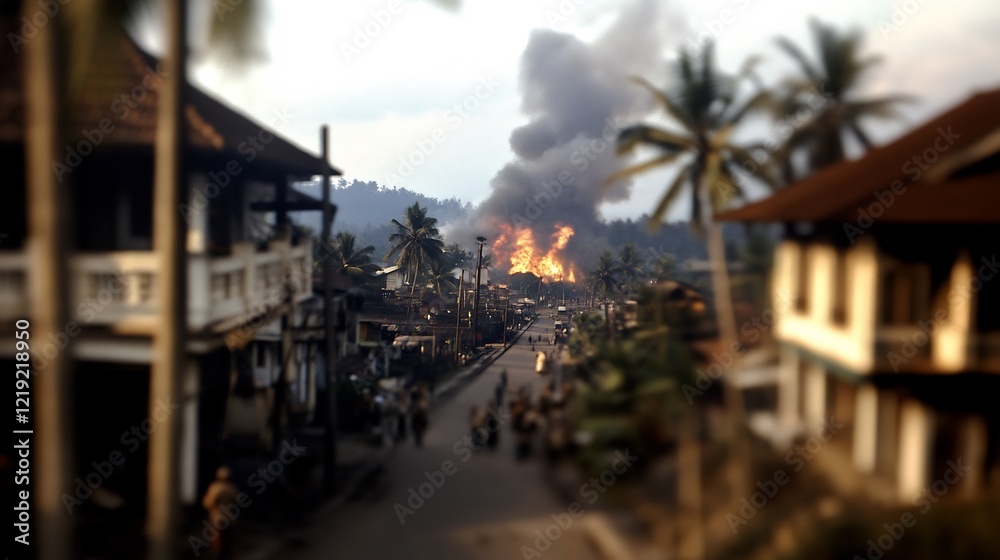 Devastating Fire Engulfs Village, Tropical Setting Devastating Fire Engulfs Village, Tropical Setting